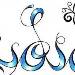 The name Lydia in fancy script.  A tribal butterfly is also incorporated in the design