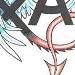The intials X and A representing the devil and an angel. The X has horns and a tail whilst the A has wings and a halo.