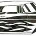 Black design of a classic 1957 Chevrolet, with flames down the side..