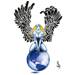 Fallen blue angel with the globe beneath her..
