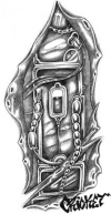 Black and Grey Biomechanical Design with Skin Rip..
