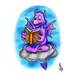 Cute baby dragon sat on a cloud reading a book