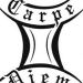 Gemini symbol design incorporating the words Carpe Diem in an olde english font