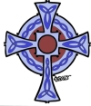 Celtic Cross in color, blue and red.