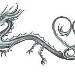 Black and grey oriental dragons facing opposite ways with their tails entwined together making the s..