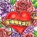 Heart surrounded with roses with the name Ellen written on a scroll.. The corps logo can also be see..