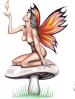Pinup nude fairy sat on a toadstool..