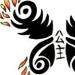 Black tribal butterfly with some flames on the end of the wings.  A chinese name also makes up the b..