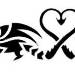 Two tribal dragons with their tails entwined making a heart shape..
