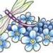 Dragonfly hovering over some flowers.  The design was intended for an armband or an ankle bracelet