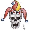 Olde Skool style design of a skull wearing a jester hat..