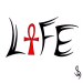 The symbol for life can be seen inside the word life which is a designed in a tribal style..