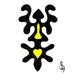 Black symbol design with a yellow heart..