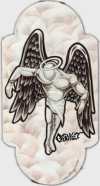 Male Angel in Abstract Style with detailed wings and background..