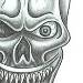 A psychotic fierce looking skull with razor sharp teeth and one eye glaring at you......