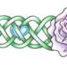 A rose band design for the ankle or arm.  There is a large rose in the center with rosebuds and hearts on either side within a celtic weave
