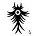 Small black symbol design of a long feathered bird..