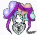 Three hearts with banners for names with lock..