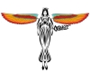 Tribal praying angel with bright egyptian style wings..