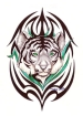 A white tiger with green eyes encompassed in a simple tribal design...