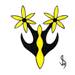 Twin flower heads.  Yellow, symetrical and tribal design incorporated