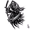 Black work and some tribal elements used to create this image of the Grim Reaper