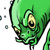 angry green fish with hook in mouth