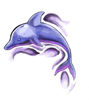 Beautiful blue/purple dolphin breaking the water in an arch shape.