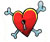 A heart shape set on 2 crossed bones with a lock in the heart to signify a locked heart or a heart t..
