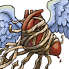 flying heart and paper ribbons..