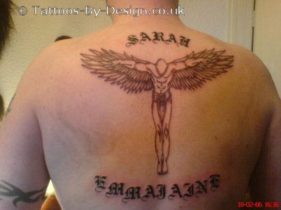 Tattoo  Designs on Apr 2007 Beckham Has His Sons  Names And A Guardian Angel Tattooed