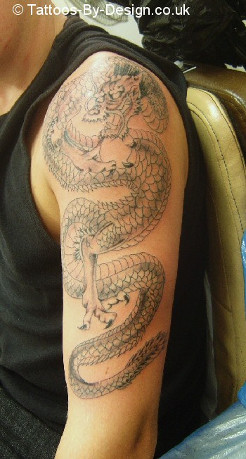 Japanese style dragon in black and grey