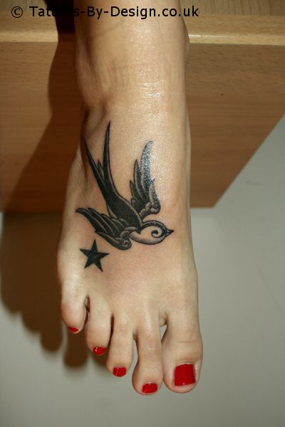 tattoos designs on foot. foot tattoos designs. Swallow Foot Tattoo Designs