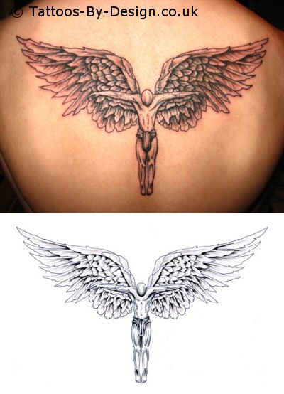 The women tend to go for a guardian angel tattoo that is, well,