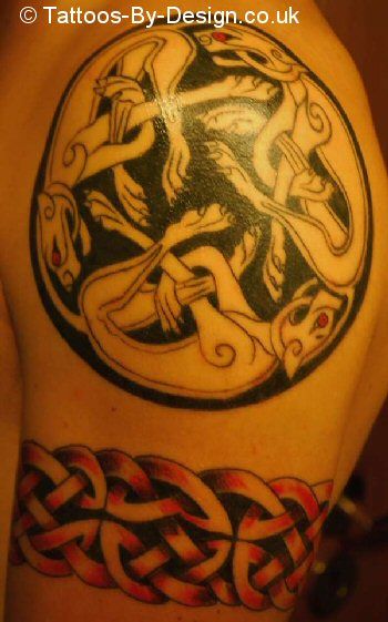Three intertwined dogs and Celtic knot