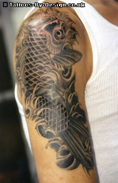 black and grey koi tattoos