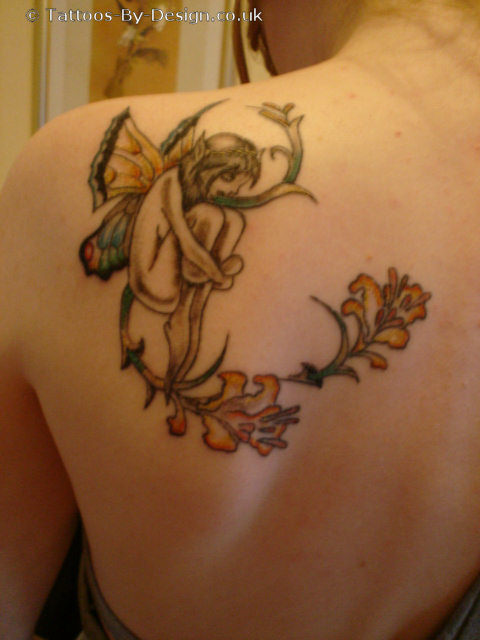 fairy tattoos art on back body